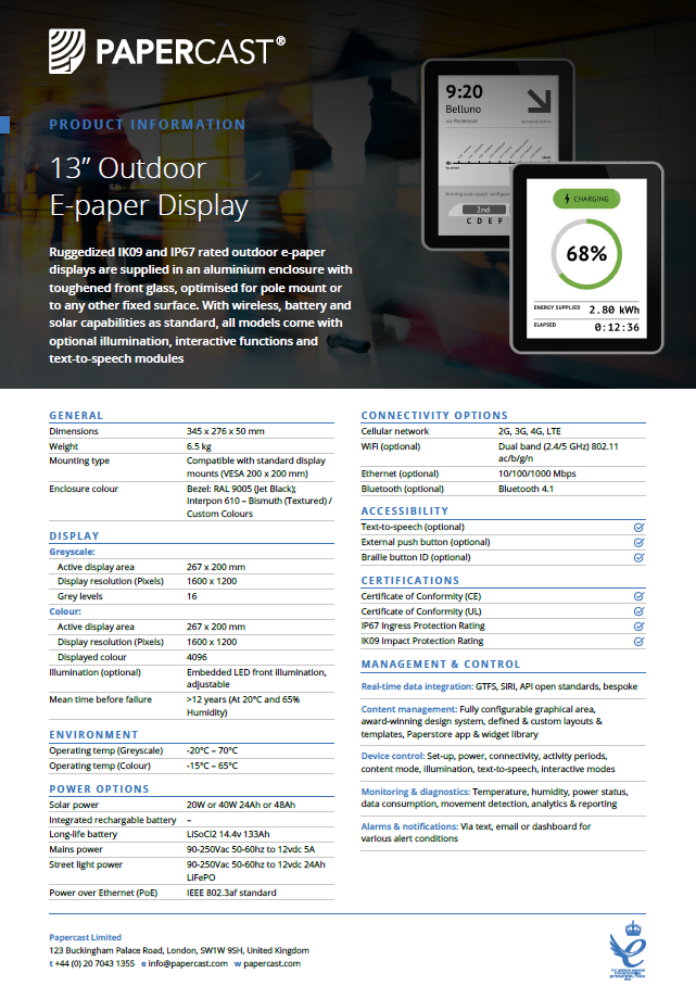 13″ Outdoor E-Paper Display - Papercast